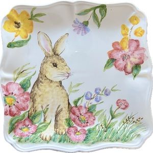 Easter Spring Serving Platter Bunny Floral Square 11.5”